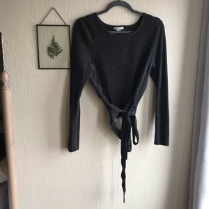 Dark gray cropped tie waist sweater 🌧
